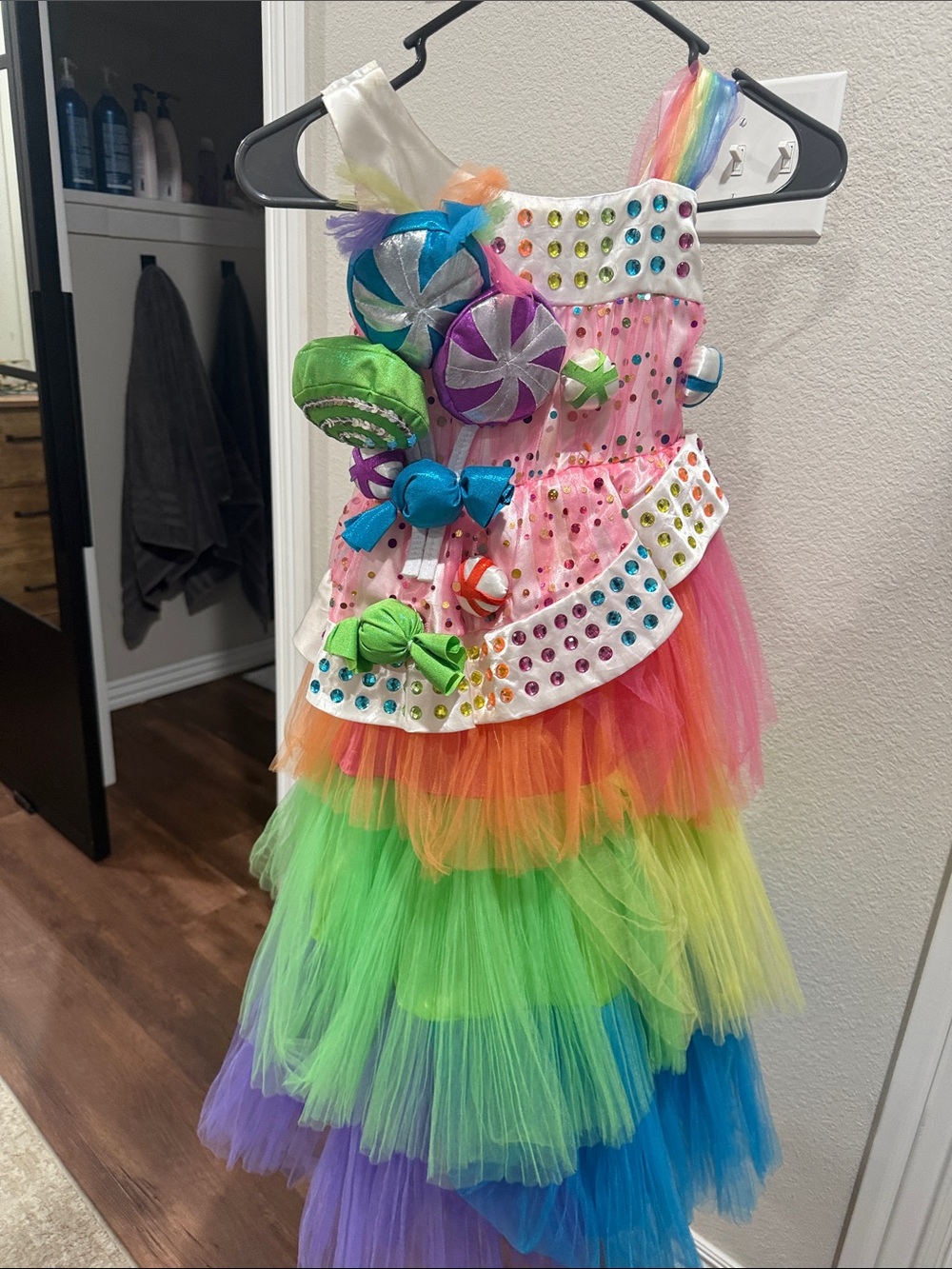 Wishcraft Girl's Candy Rainbow Multicolor Beaded Tiered Tulle Costume Dress